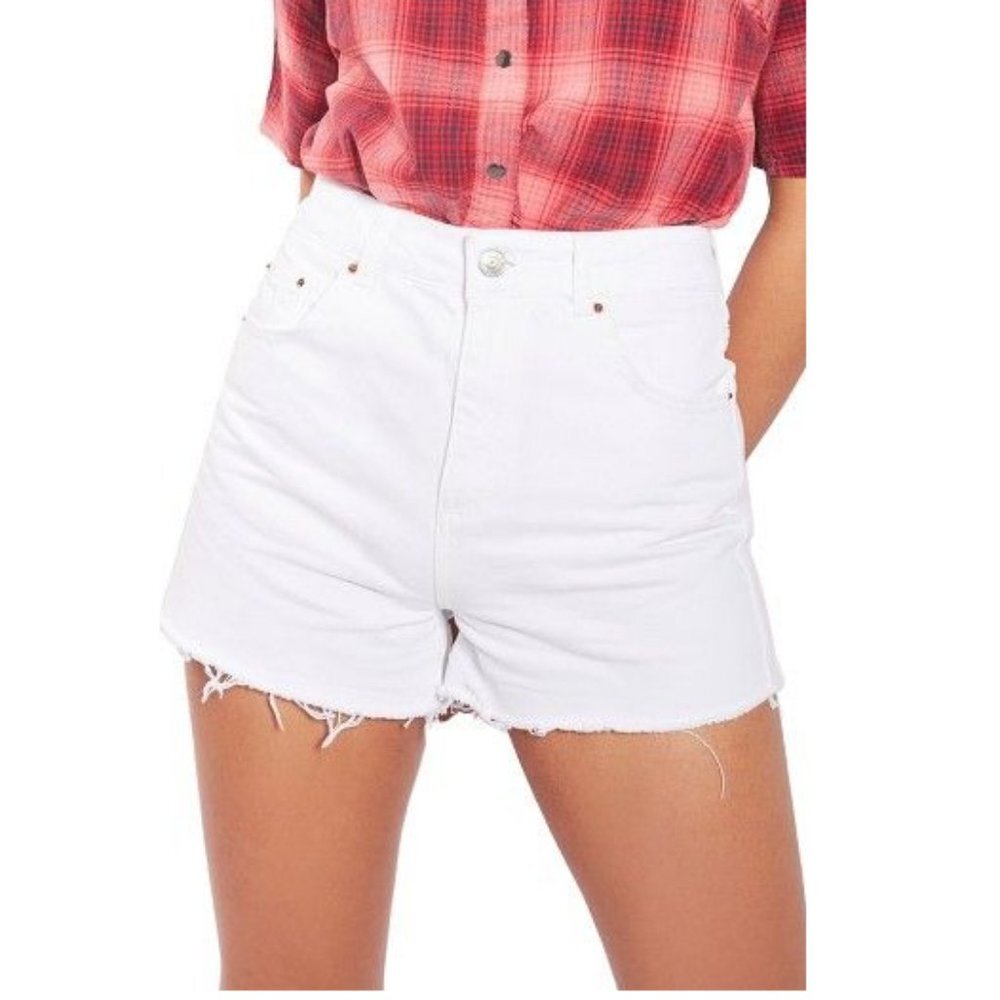 Topshop Women's Mom High Rise White Denim Shorts Size 12